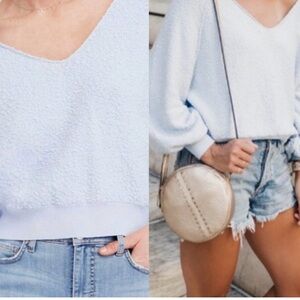 Free People Textured V-Neck Sweater in Light Gray